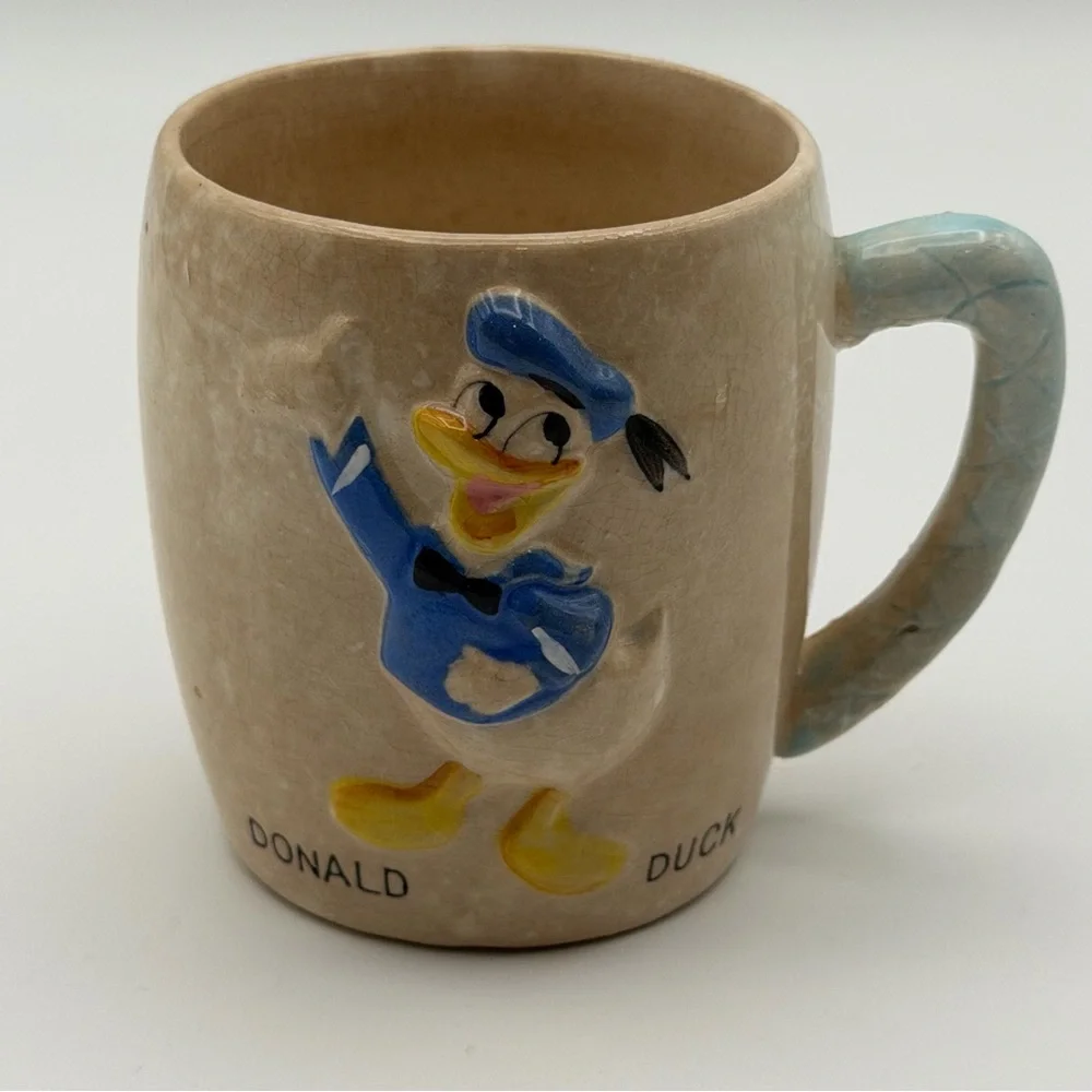 Vintage Walt Disney‎ Productions Donald Duck Ceramic Mug & Enamel Spoon Set